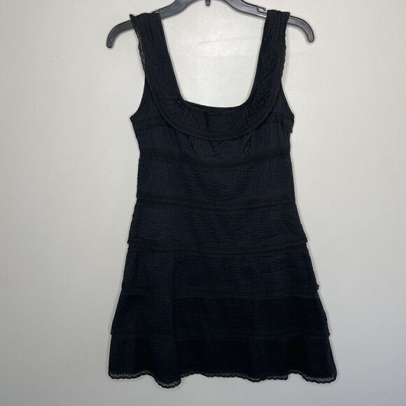 JILL STUART Womens Black Square-Neck Tiered Mini Dress EUC Sz 4 Cotton Side-Zip - Picture 1 of 9